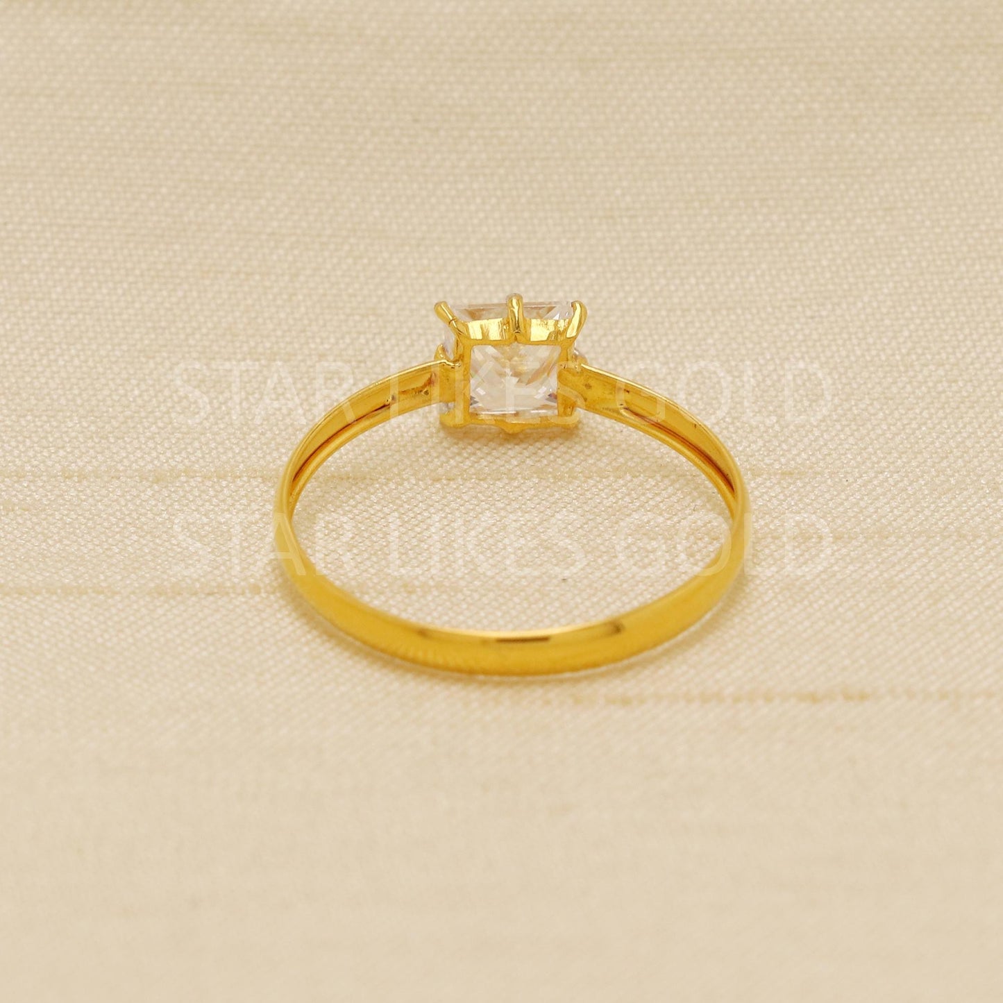 Single stone ring square cut zircon Solid 22 Karat 22k Gold Ring Jewelry Women Ring