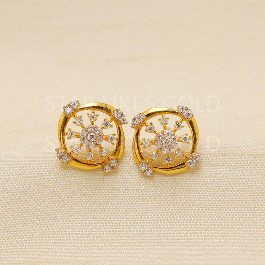 Spiral Cz 22k 22 karat gold stud earrings jewelry, Small stud in 22k gold