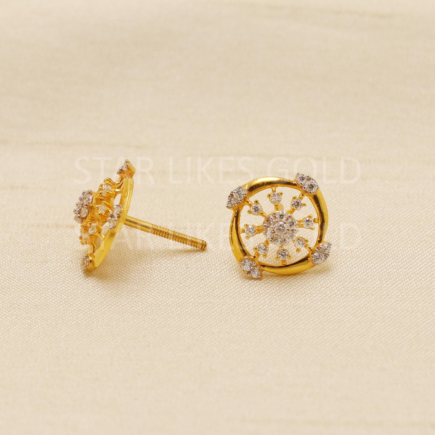 Spiral Cz 22k 22 karat gold stud earrings jewelry, Small stud in 22k gold