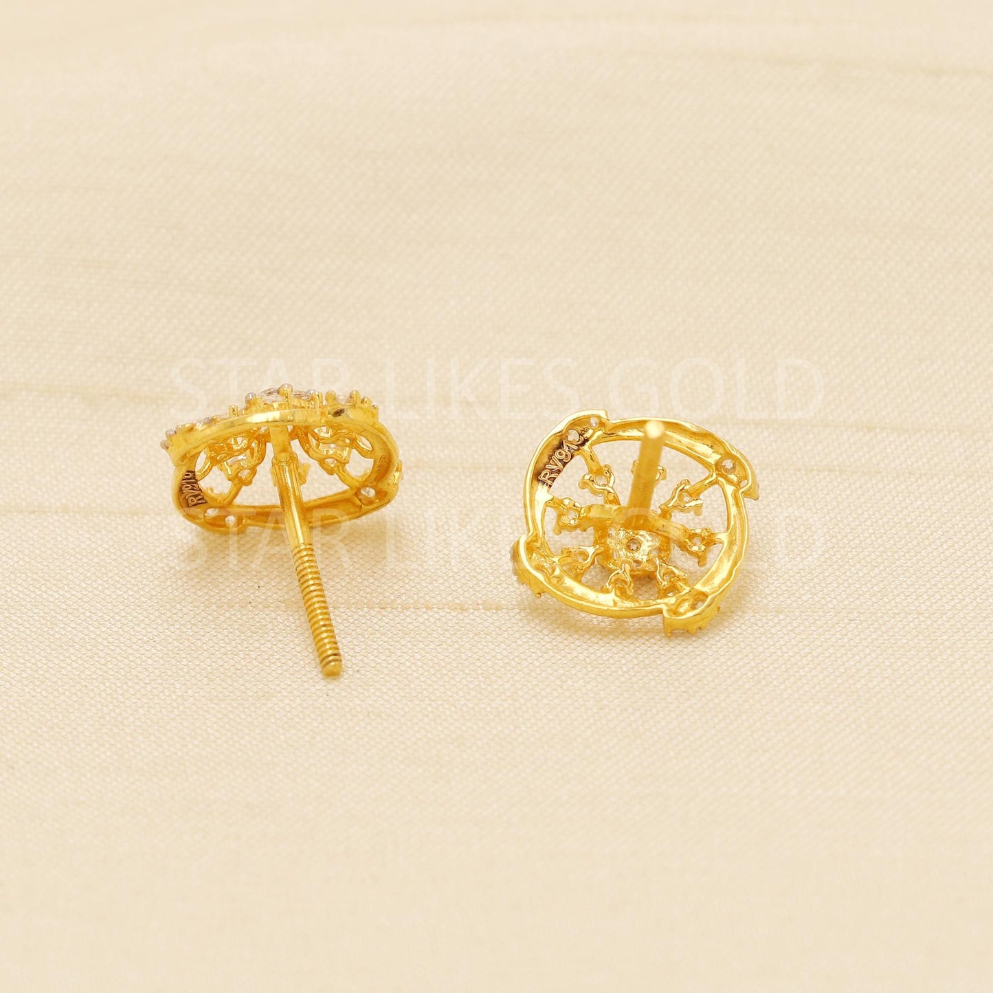Spiral Cz 22k 22 karat gold stud earrings jewelry, Small stud in 22k gold