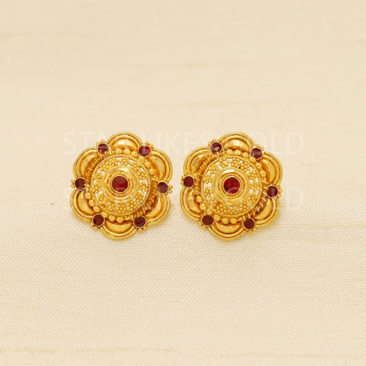 Indian style 22k gold ear tops for women screw back stud earrings