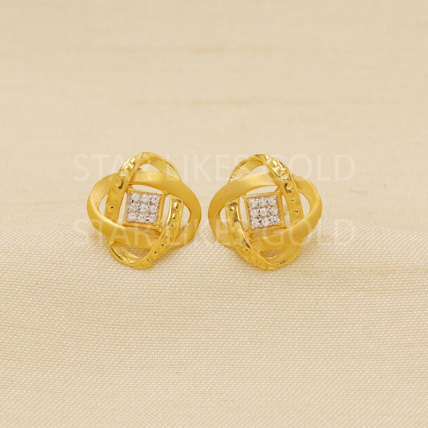 Zircon 22k Yellow Gold Handmade EARRINGS Jewelry