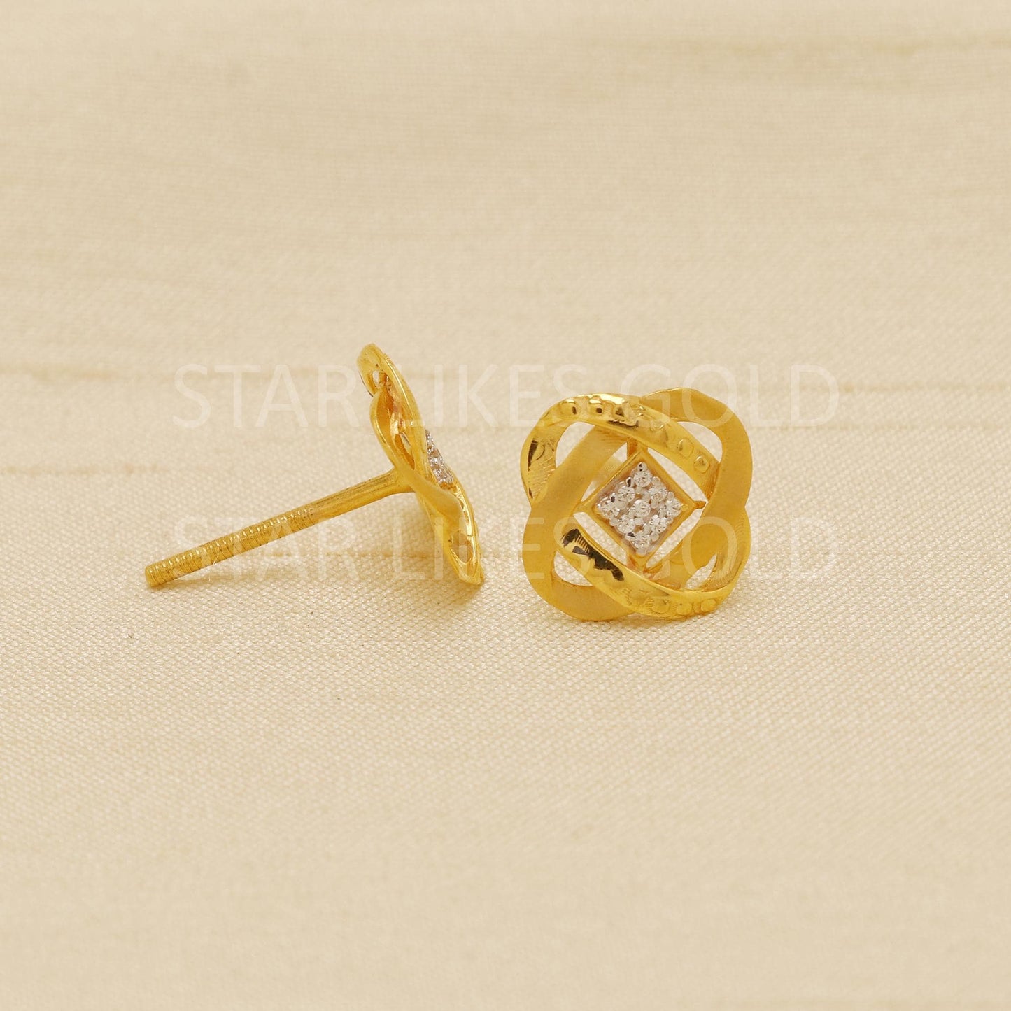 Zircon 22k Yellow Gold Handmade EARRINGS Jewelry