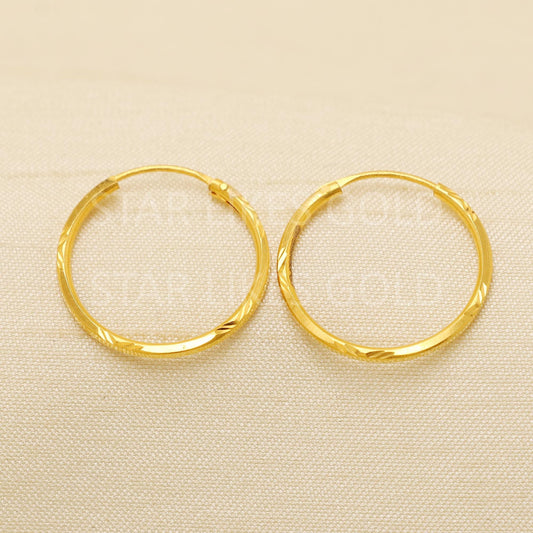 Stunning Solid 18K Yellow Gold Dangle Hoop Earrings Jewelry
