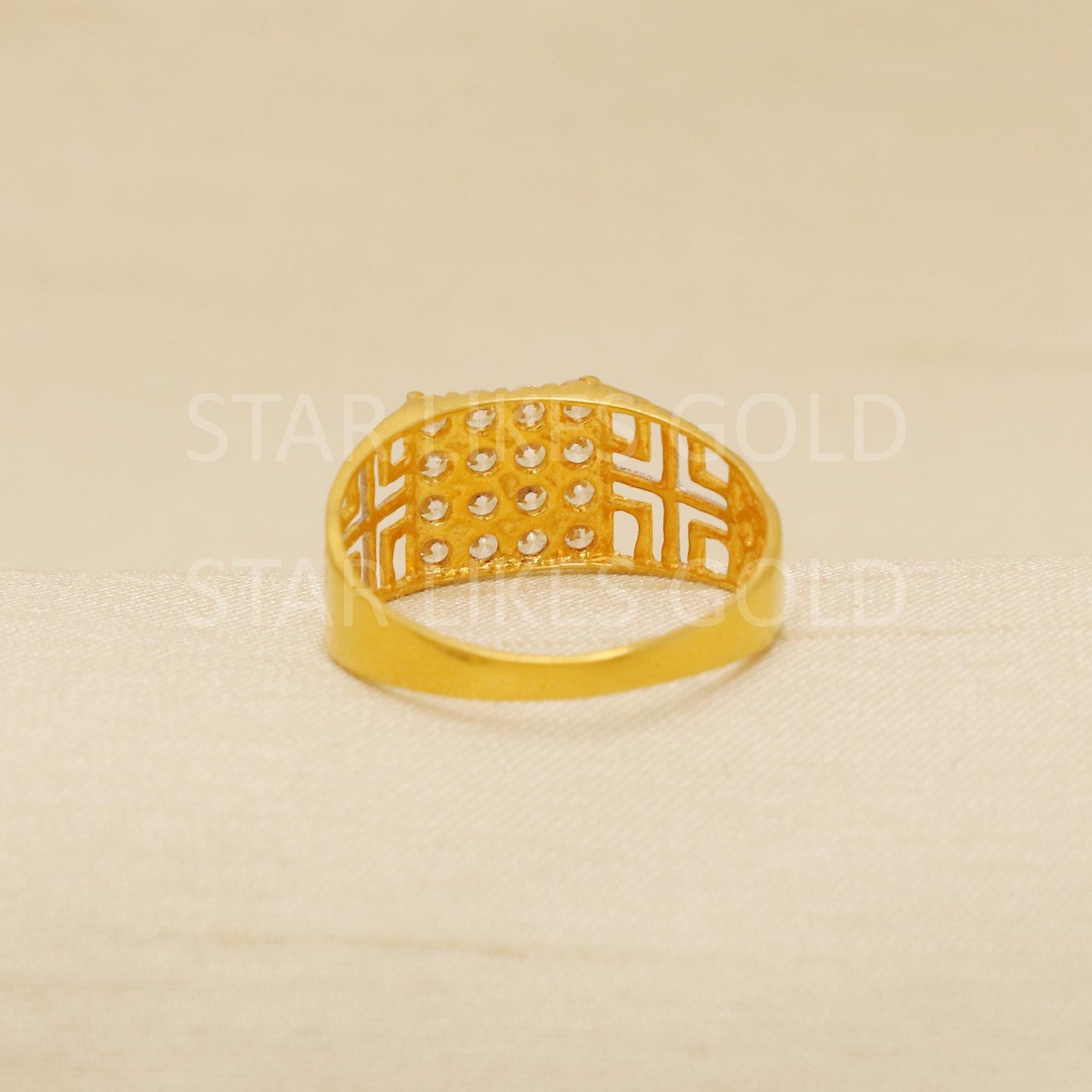 Stunning AD stones 22 karat 22k Gold Indian Ring Jewelry, B1909
