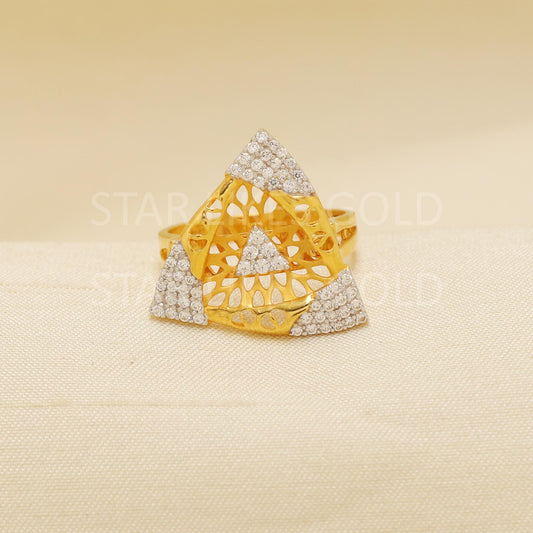 Handcrafted 22k Pure Gold handmade Rings - American Diamond Artisan Jewelry, 22k Jewelry, Triangle Gold Ring, Hallmarked, PR1881
