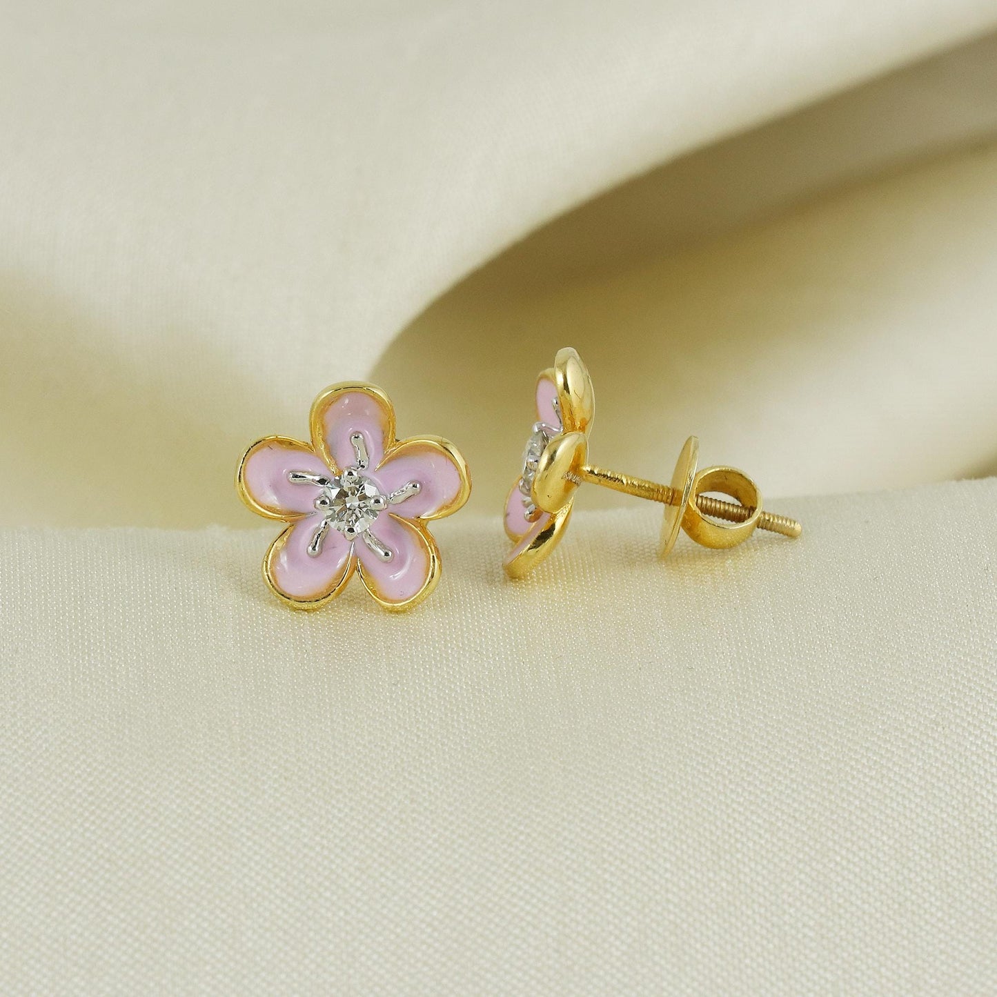 Handmade Natural Diamond Earrings from India,14K gold Wt 3.3g, Diamond 0.24cts, 12*12mm , AN22