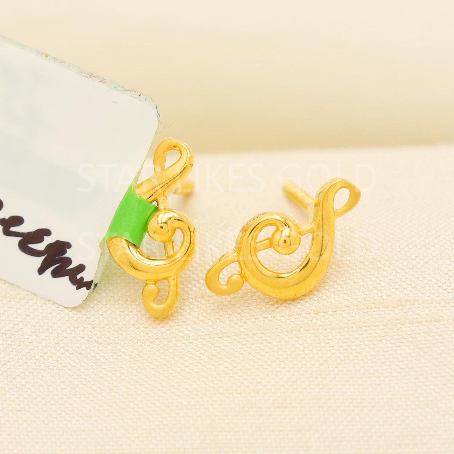 22K Gold Stud Earrings | Unique Design | Music Note, Modern Fine Designer Jewelry 916 Hallmark, PR2026