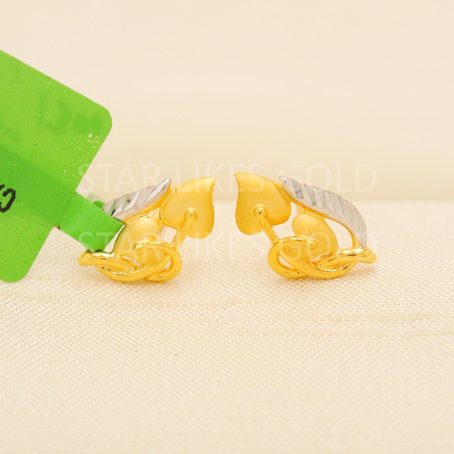 Two Tone 22K Gold Stud Earrings | Unique Design | Modern Fine Designer Jewelry 916 Hallmark, PR2038