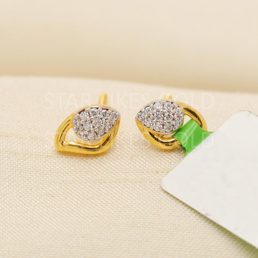 Pure 22k Gold Designer Stone Studded Paisley Earrings with Hallmark Mark, PR2039