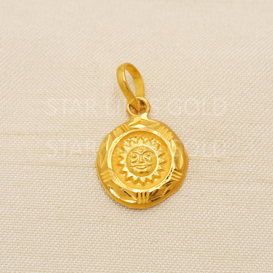 Carved Sun 22k Yellow Gold Handmade Pendant Jewelry, PR2077