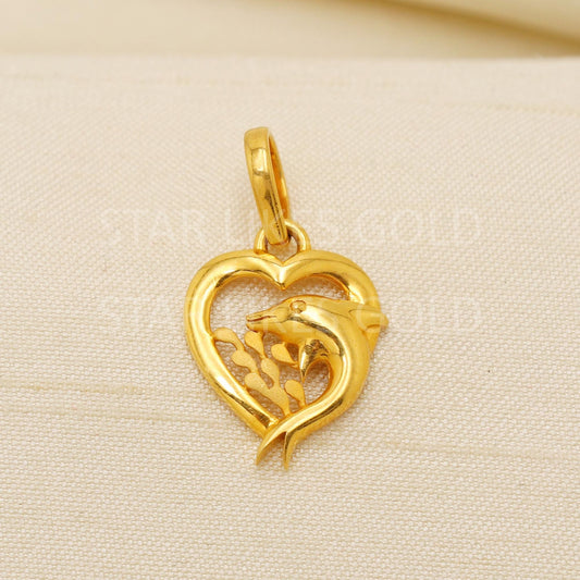 Heart in Dolphin 22k Yellow Gold Handmade Pendant Jewelry, PR2081