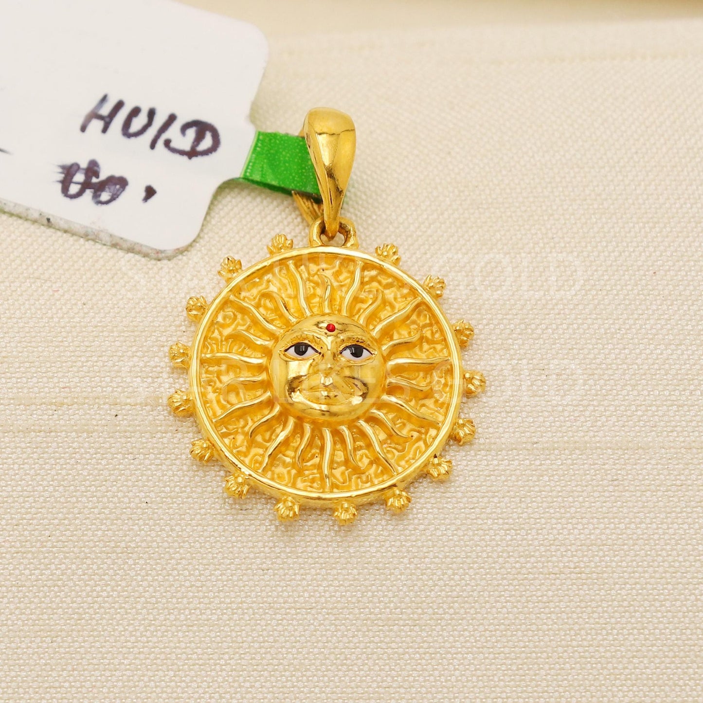 Carved Sun 22k Yellow Gold Handmade Pendant Jewelry, PR2104