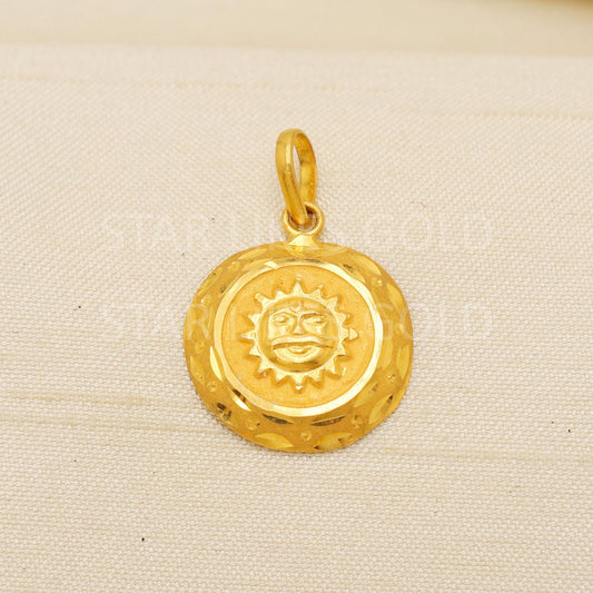 Carved Sun 22k Yellow Gold Handmade Pendant Jewelry, PR2118