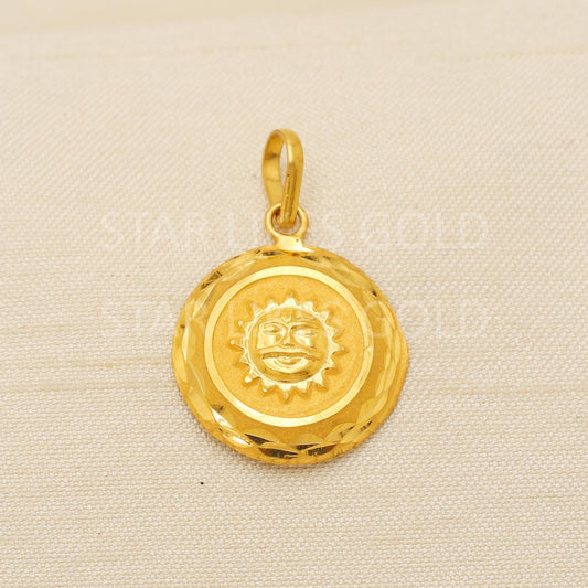 Carved Sun 22k Yellow Gold Handmade Pendant Jewelry, PR2125