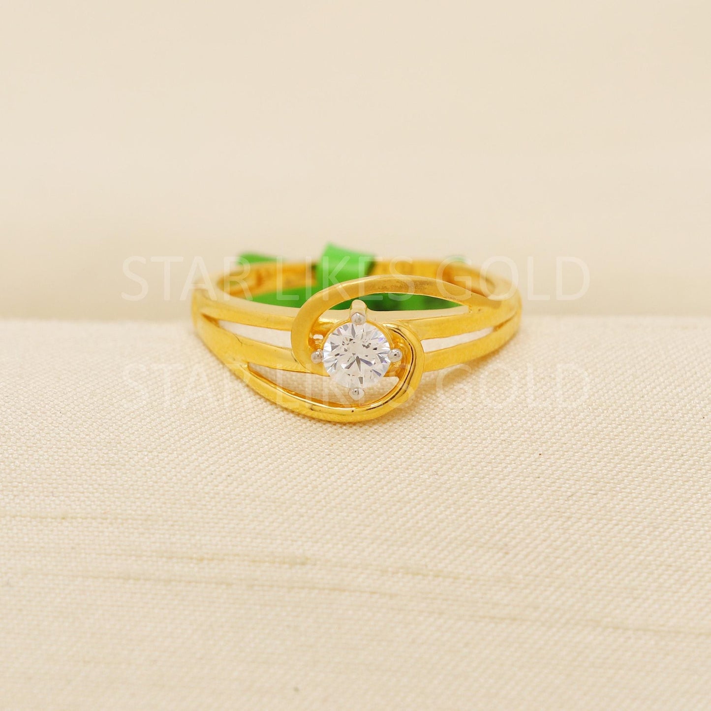 Modern 22K Gold Minimalist Designer Ring with Sparkling CZ Stone