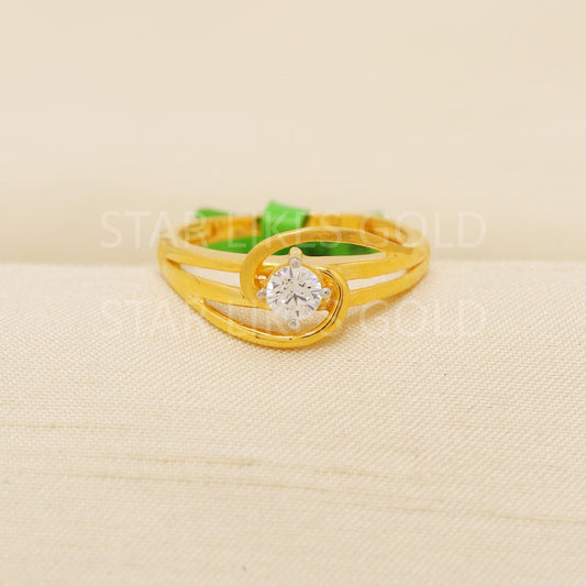 Modern 22K Gold Minimalist Designer Ring with Sparkling CZ Stone