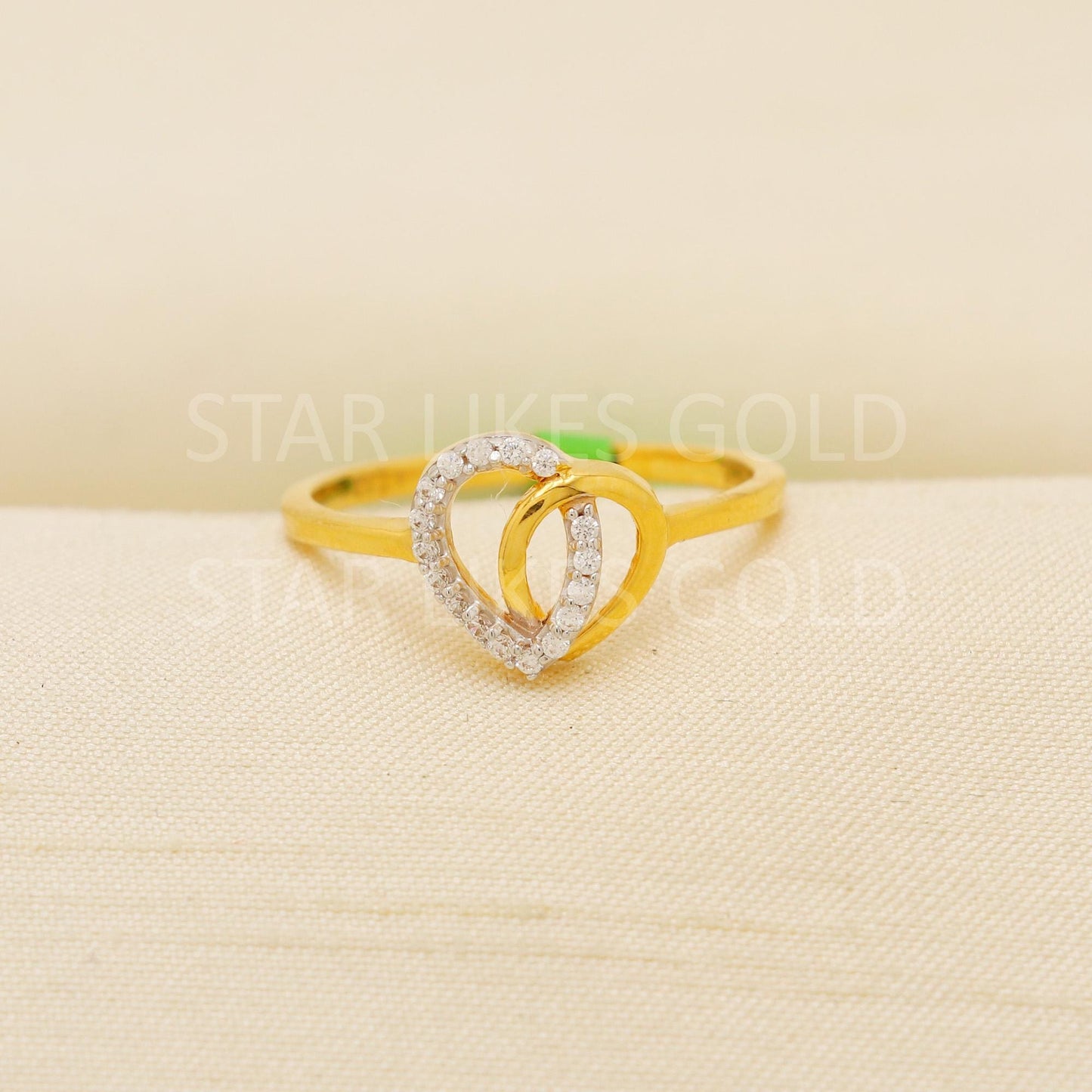zircon Solid 22 Karat 22k Gold Handmade Ring Jewelry Women Heart Ring