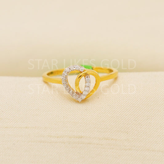 zircon Solid 22 Karat 22k Gold Handmade Ring Jewelry Women Heart Ring