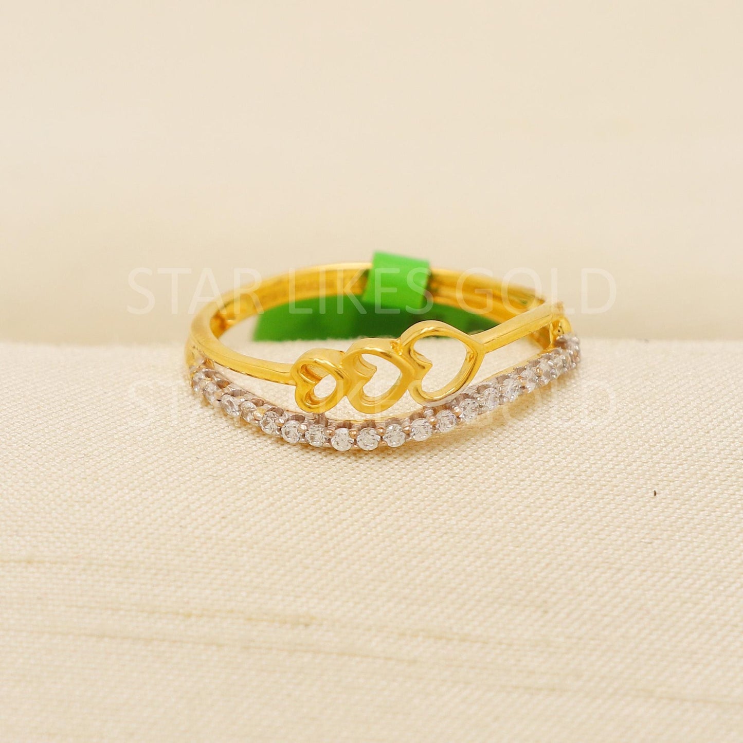 Heart Zircon Solid 22K Gold Minimalist Designer Ring with Sparkling CZ Stone