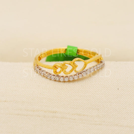 Heart Zircon Solid 22K Gold Minimalist Designer Ring with Sparkling CZ Stone