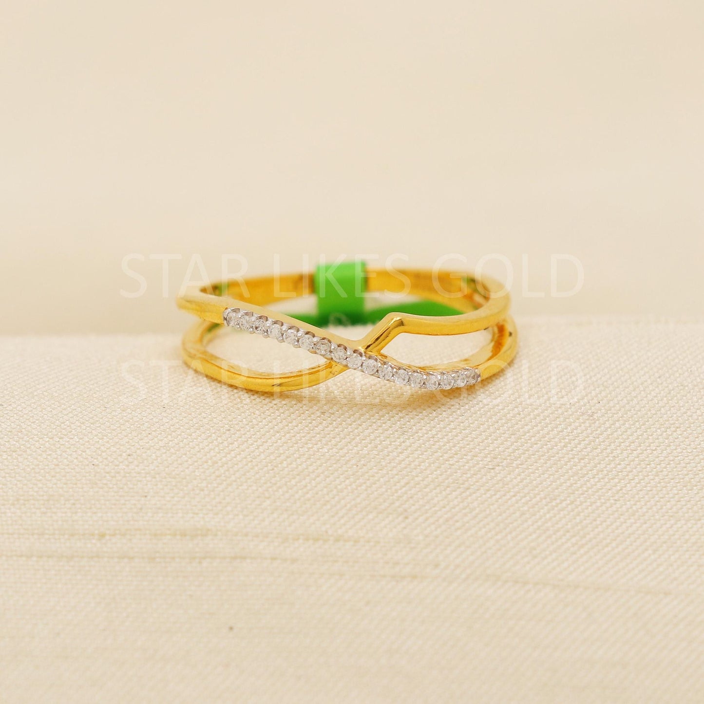 Modern 22K Gold Minimalist Designer Ring with Sparkling CZ Stone, PR2138