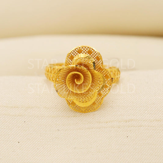18 karat 18k gold Filigree flower Ring Jewelry, PR2147