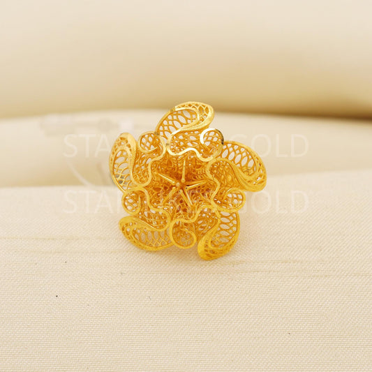 18 karat 18k gold Filigree flower Ring Jewelry, PR2149