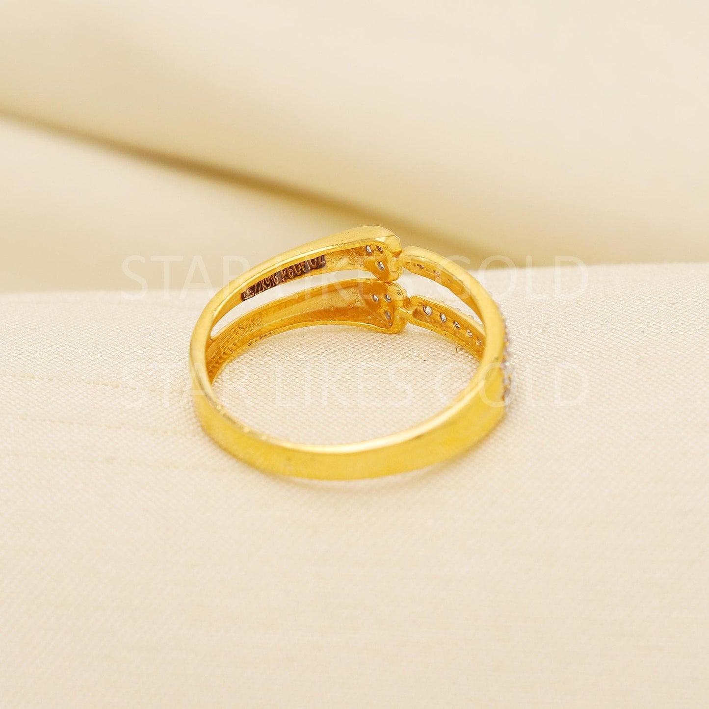 Chic 22K Gold Heart Motif Ring - Premium Dual Row CZ Stone Wedding Jewelry, PR2165
