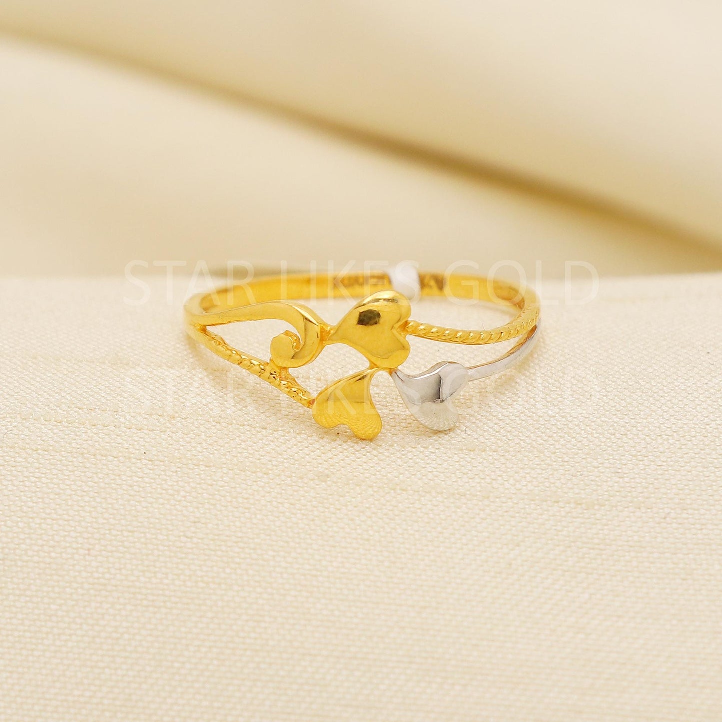 Charming 22K Gold Triple Heart Motif Ring | Two-Tone Elegant Finger Ring, PR2167