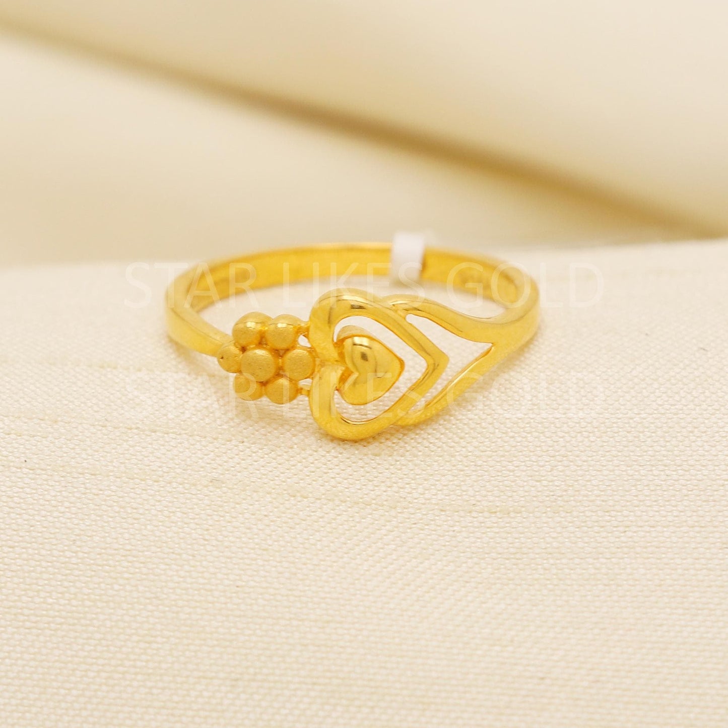Charming 22K Gold Heart & Floral Motif Ring | Elegant Gold Jewelry for Her, PR2170