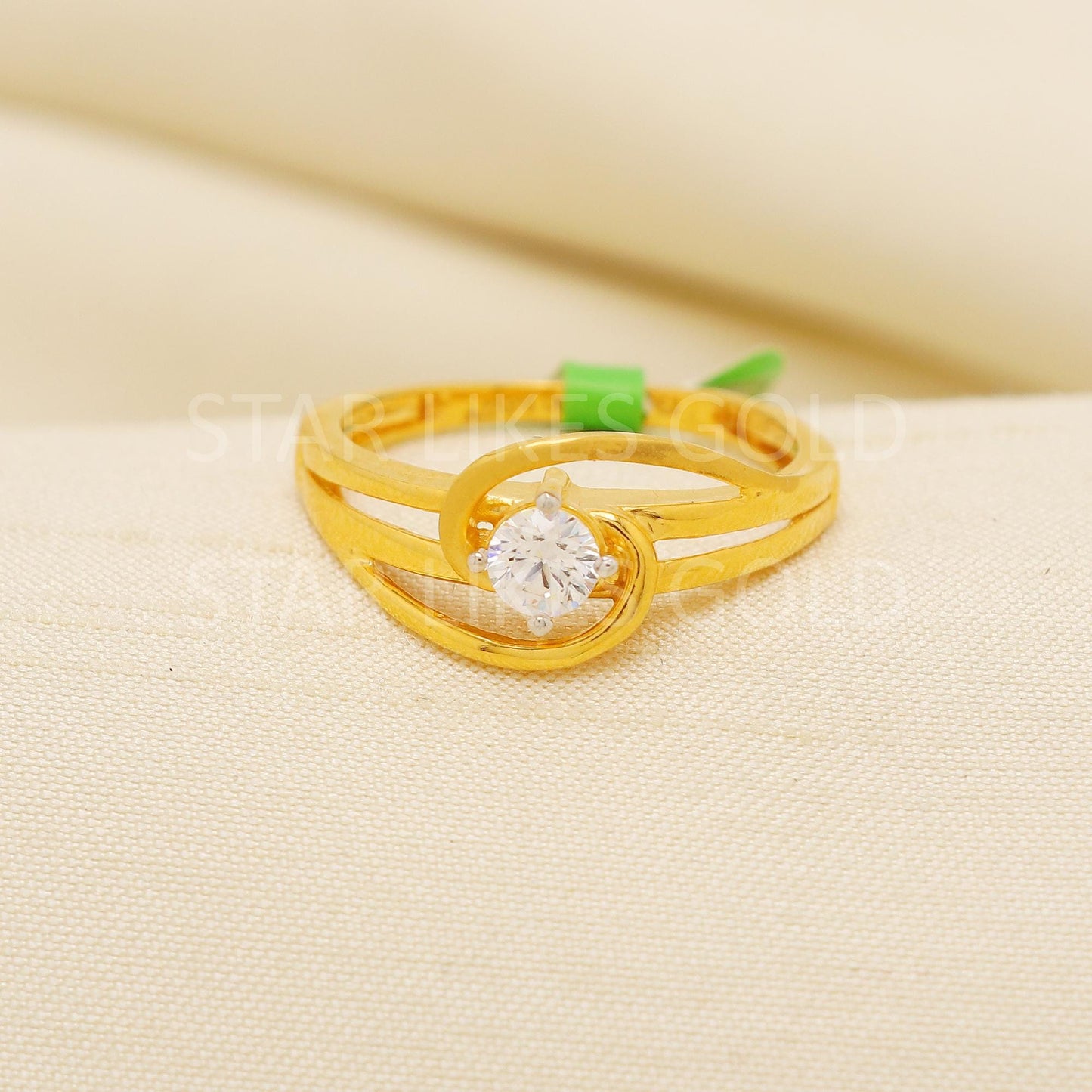 Stunning 22K Gold Solitaire-Inspired Ring with Modern Swirl Design, PR2171