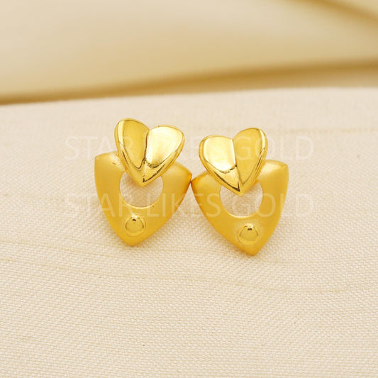 18K Gold Heart Stud Earrings Secure Screw Back Romantic Jewelry, PR2180