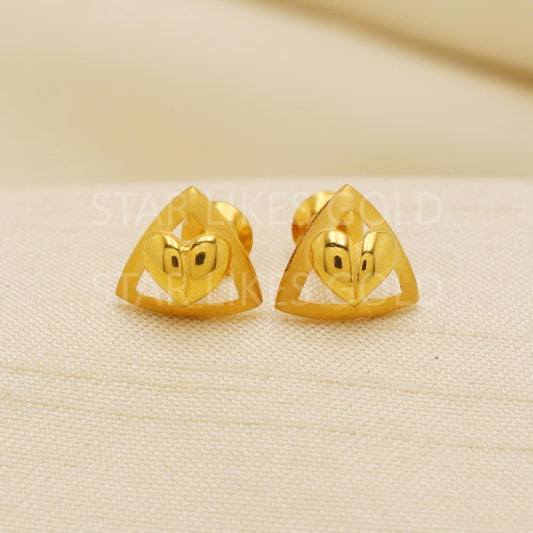 18K Gold Leaf Stud Earrings Secure Screw Back Romantic Jewelry, PR2185