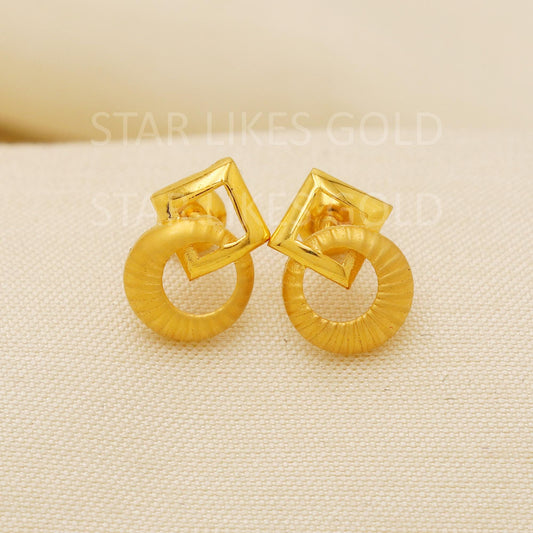 Exquisite 22k Gold Minimalist Abstract Stud Earrings - Hallmark Certified, PR2186