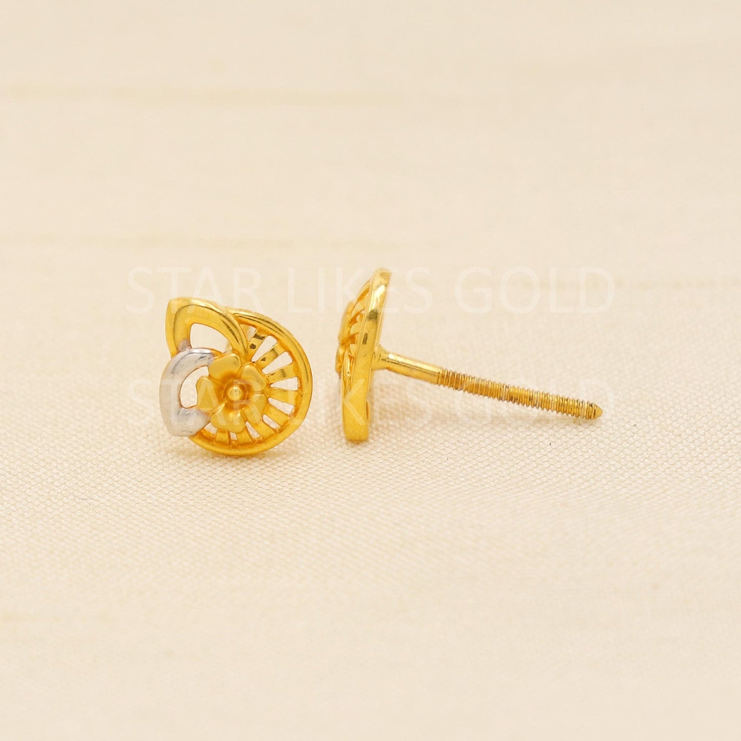 Elegant 22K Gold Floral Wheel Studs - Dual Tone Finish | Gift for Her, PR2042