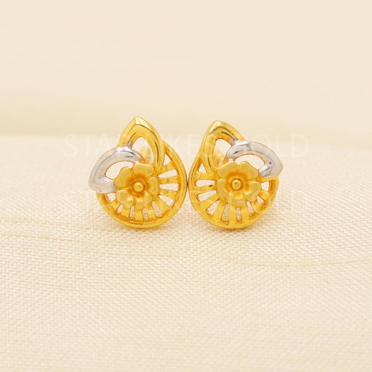 Elegant 22K Gold Floral Wheel Studs - Dual Tone Finish | Gift for Her, PR2042