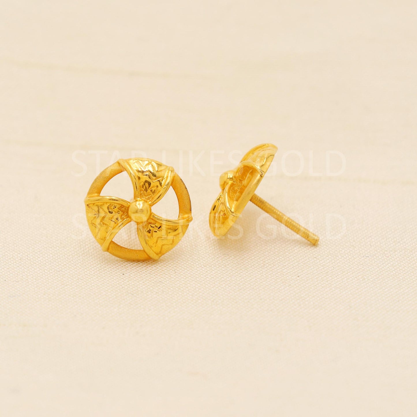 22k Gold Studs, Spiral flower Fine Earrings, Solid Gold Jewelry, Dainty Studs, Anniversary Gift, Gift for Her, PR2070