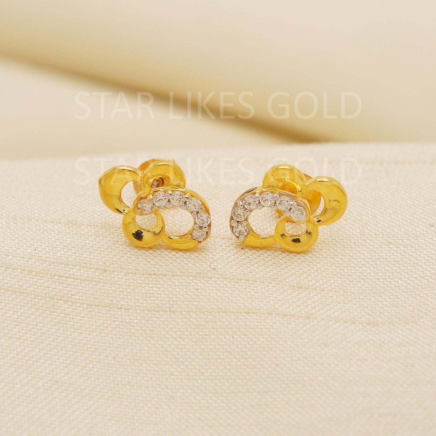 Exquisite 22k Gold Minimalist Abstract Stud Earrings - Hallmark Certified, PR2193