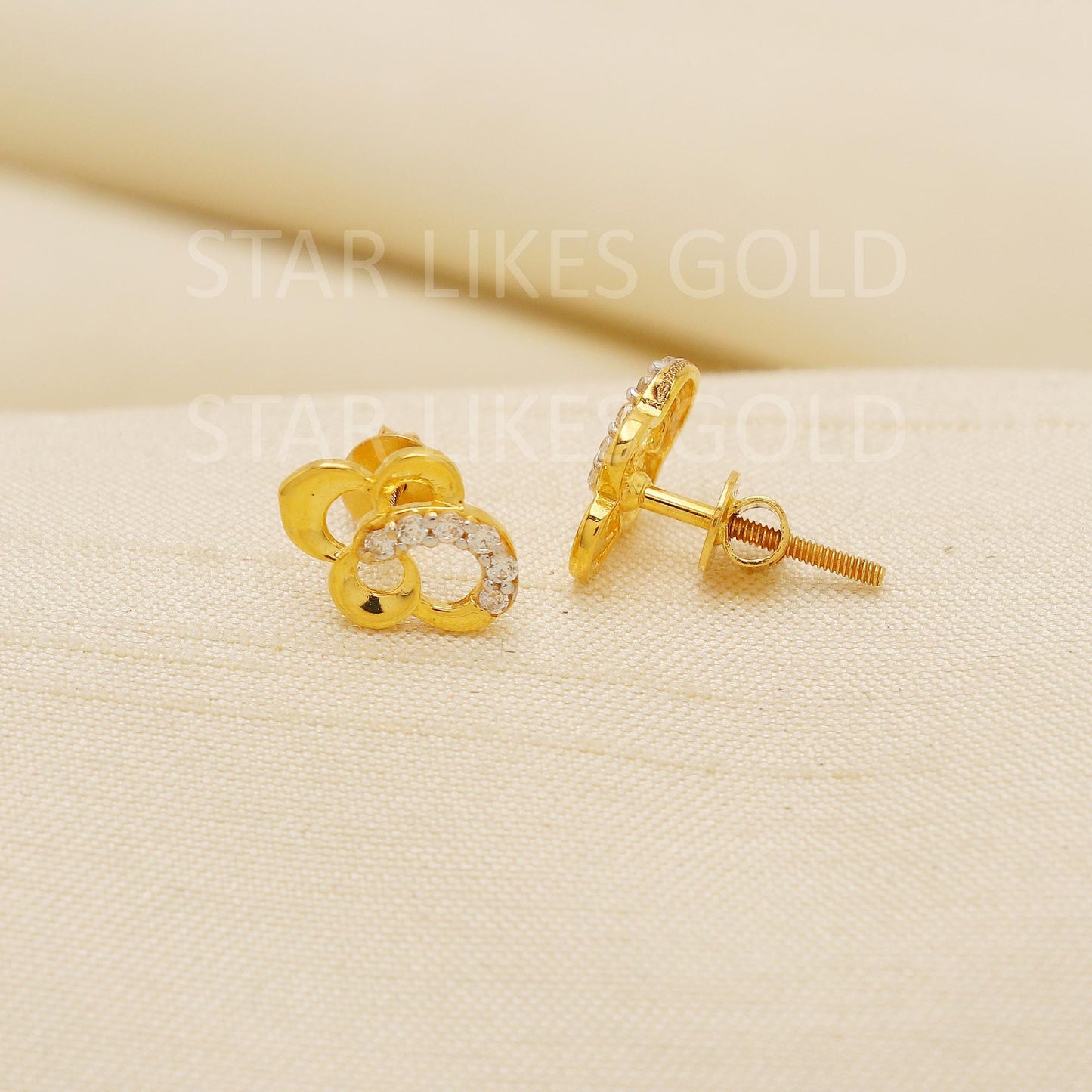 Exquisite 22k Gold Minimalist Abstract Stud Earrings - Hallmark Certified, PR2193