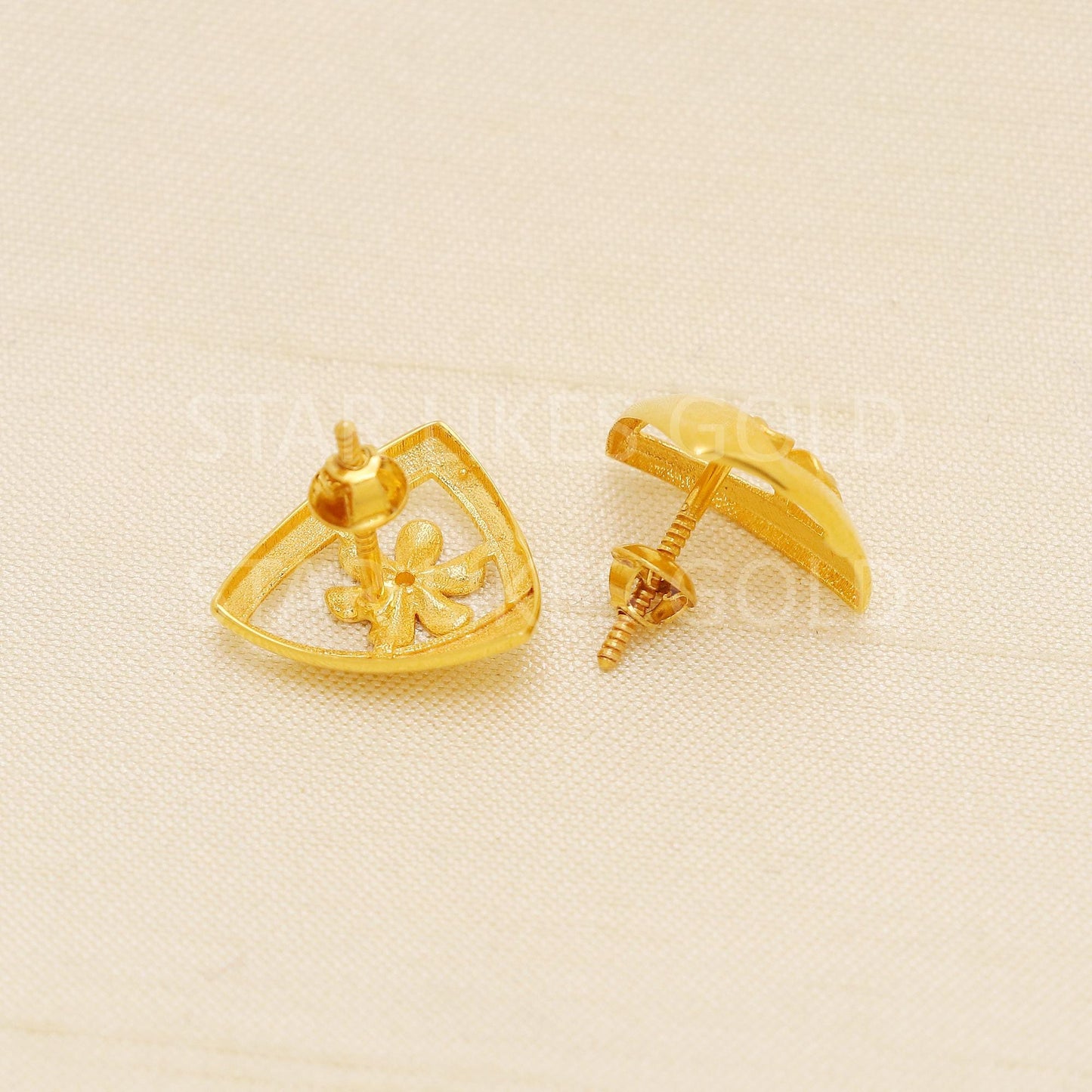 Flower 18K Gold Stud Earrings Secure Screw Back Romantic Jewelry, PR2203
