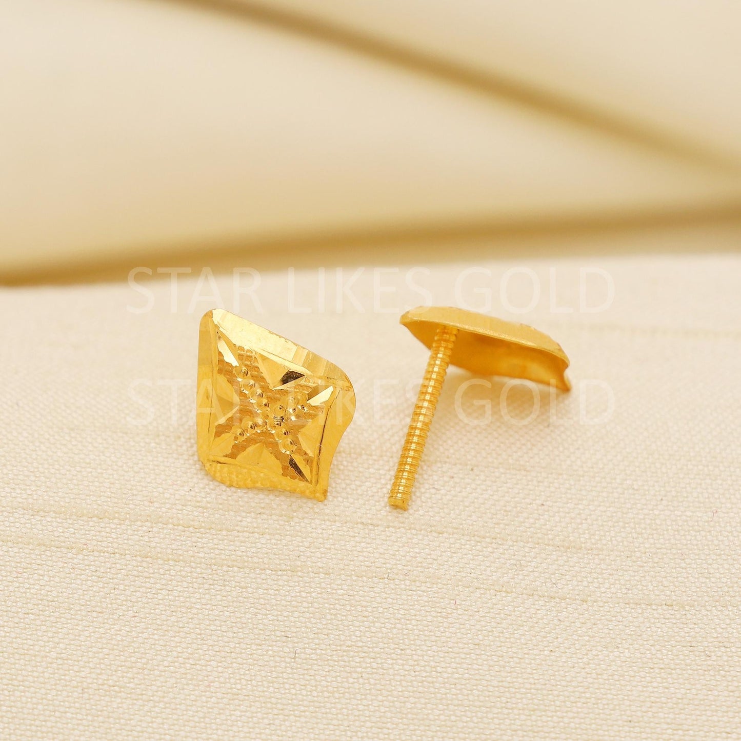 Pure 22k Gold Fancy Angular Studs with Shimmering Self-Design - Hallmark, PR2213