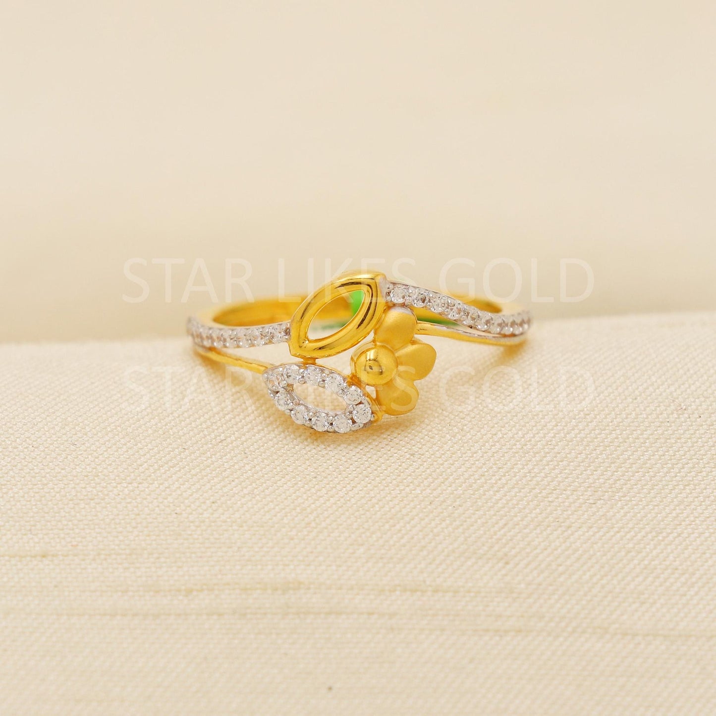 Modern 22K Gold Minimalist Designer Ring with Sparkling CZ Stone, PR2137
