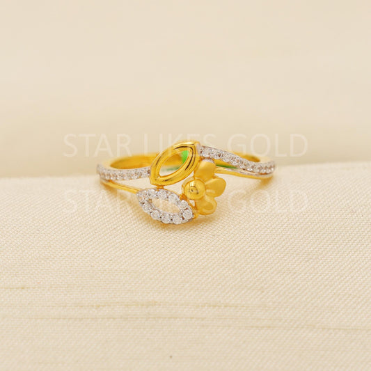 Modern 22K Gold Minimalist Designer Ring with Sparkling CZ Stone, PR2137
