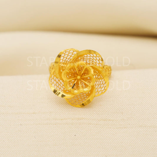 18 karat 18k gold Filigree flower Ring Jewelry, PR2148