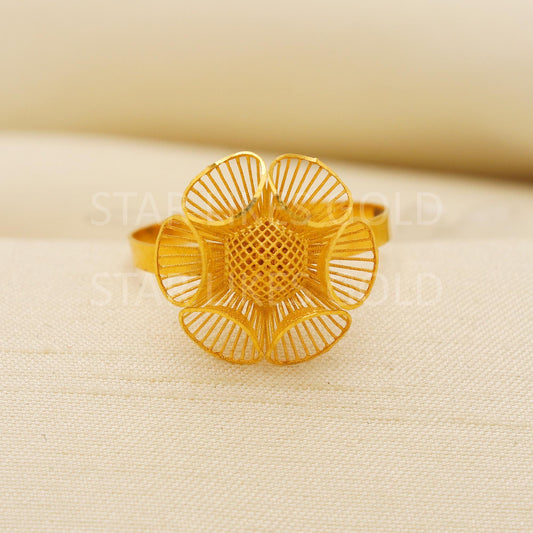 18 karat 18k gold Filigree flower Ring Jewelry, PR2150