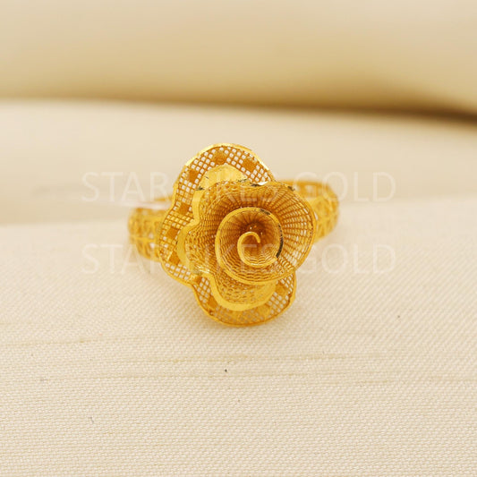 18 karat 18k gold Filigree flower Ring Jewelry, PR2151