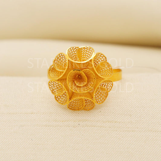 18 karat 18k gold Filigree flower Ring Jewelry, PR2153
