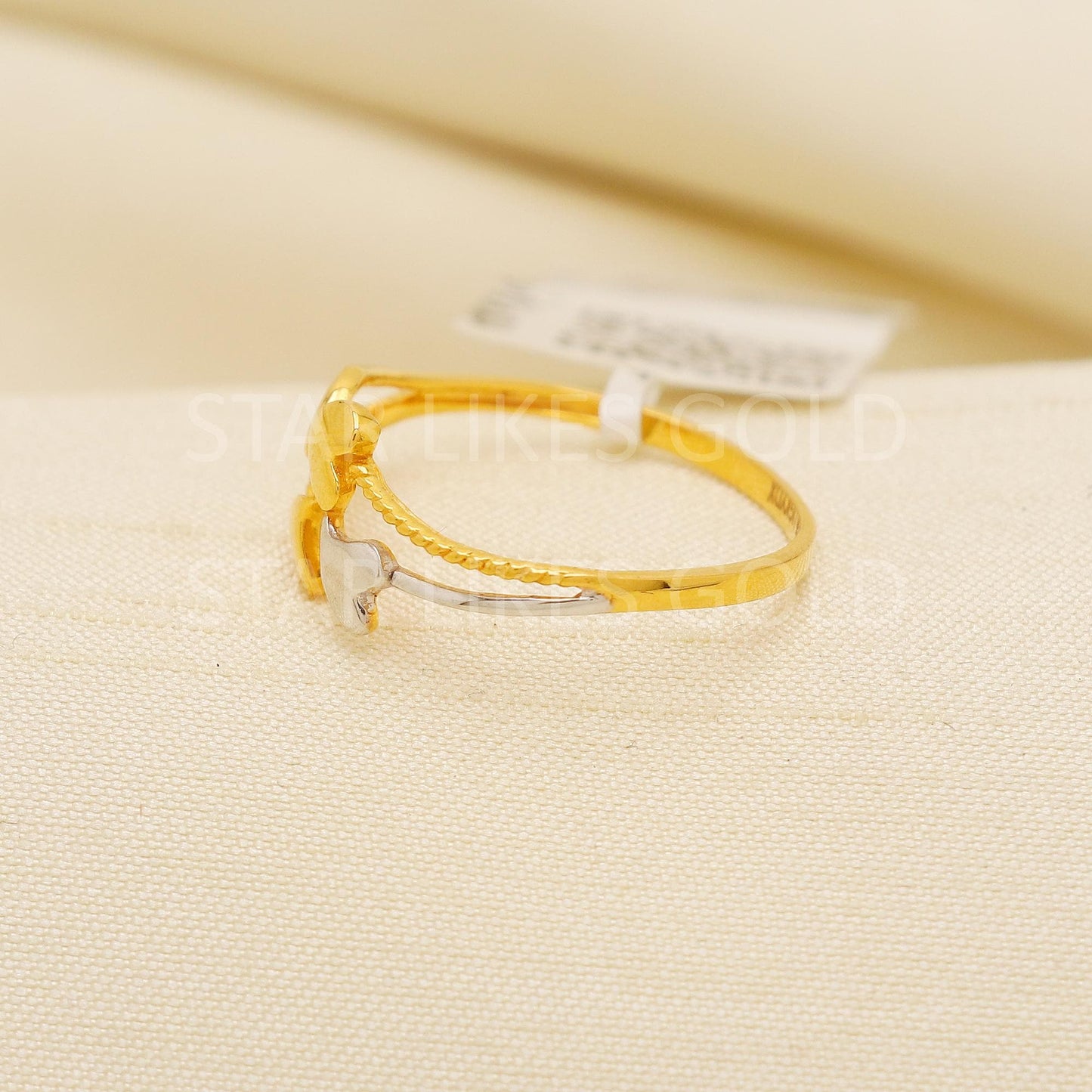 Charming 22K Gold Triple Heart Motif Ring | Two-Tone Elegant Finger Ring, PR2167