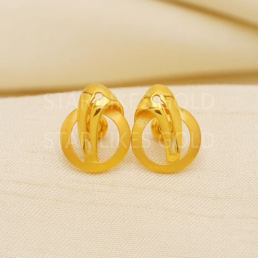 18K Gold Leaf Stud Earrings Secure Screw Back Romantic Jewelry, PR2182